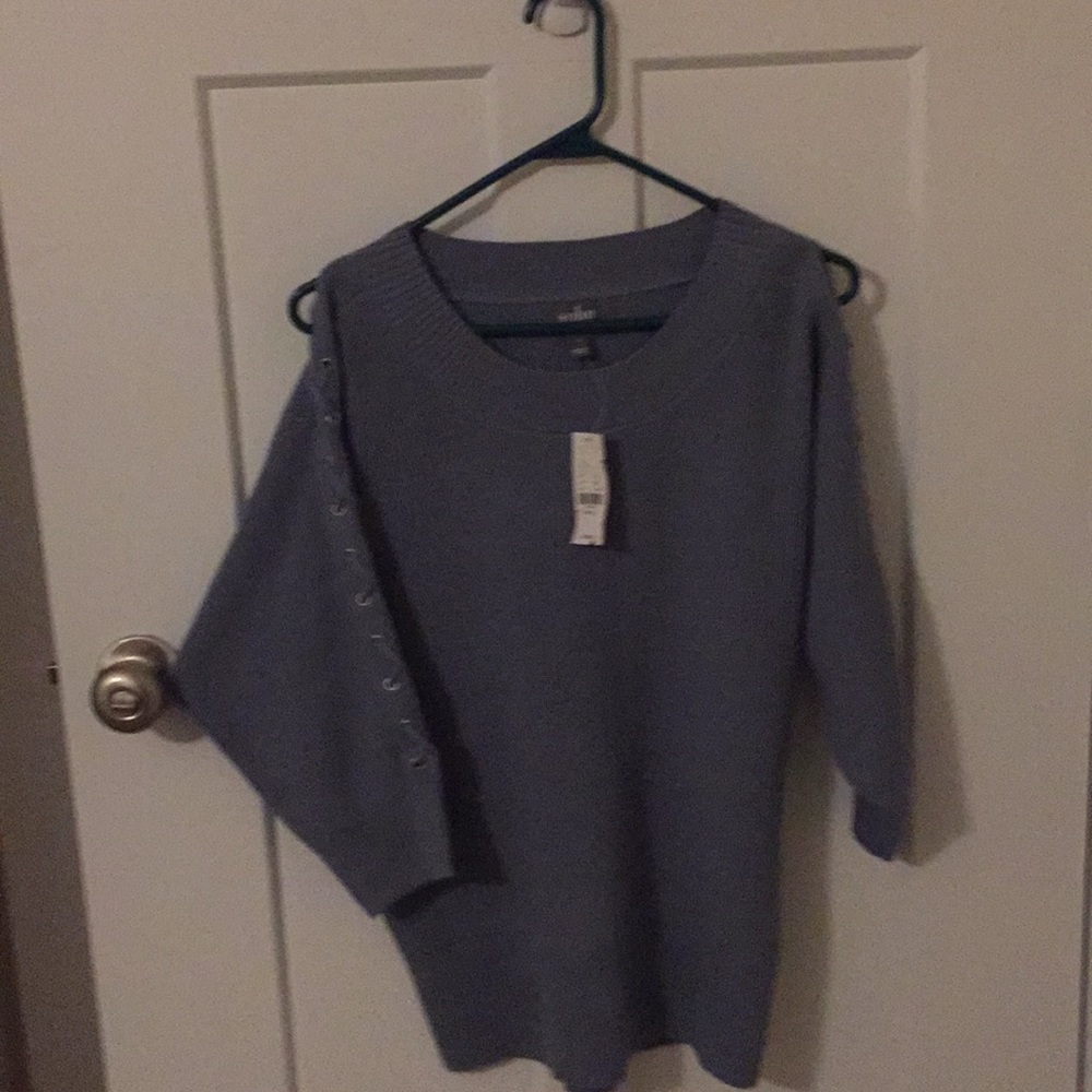 NW&Co Skye Blue sweater, 3/4 braided sleeves NWT